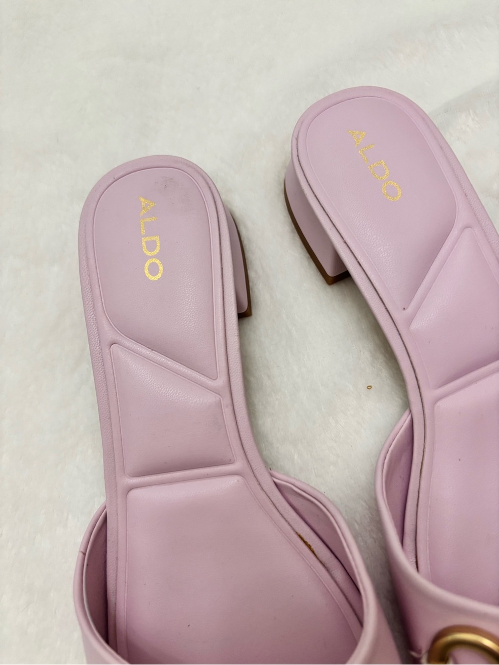 ALDO Faiza Pink Block Heel Slide Sandals with Gold Chain Detail Women’s Size 10 - Picture 4 of 11